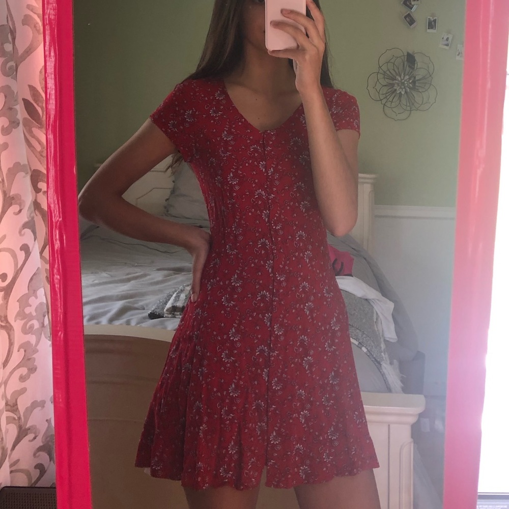 Red Patterned Button Down Dress - image 1